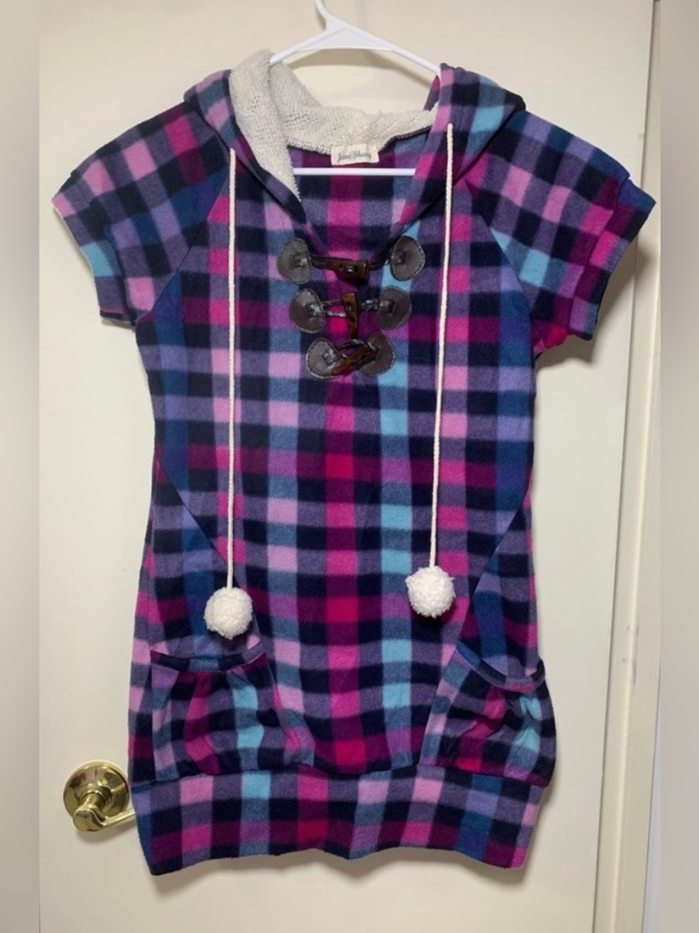 Purple Plaid Sweater Dress w/ Pom Poms